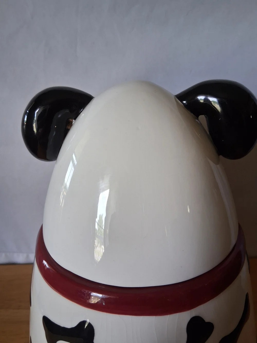 Ceramic Dog Treat Jar with Red Bow - White & Black